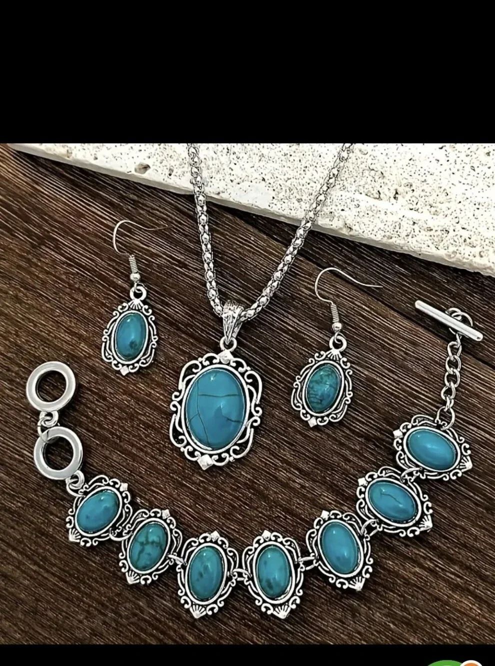 Blue Green Silver - Bracelet, Earrings, Necklace
